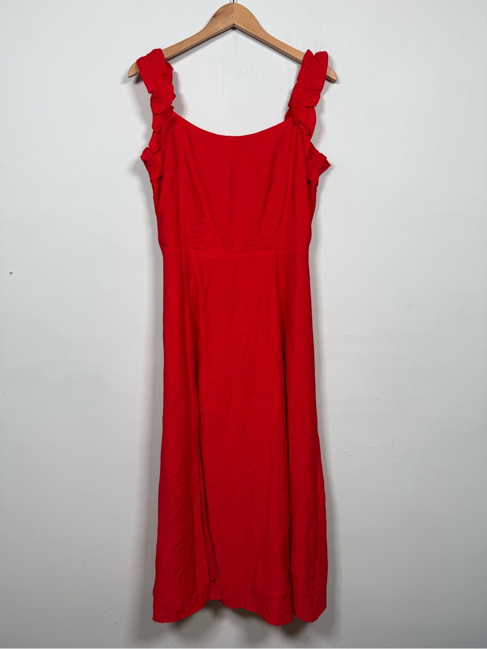 Sugarlips Red Ruffle Shoulder Square Neck Midi Dress Size L Great Condition